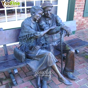 Cuộc Sống Kích thước ngoài trời đường phố trang trí kim loại ngồi vài Ông già và người phụ nữ tượng đồng - Product Image 4