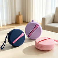 Pochette cosmétique ronde en silicone avec dragonne, fermeture éclair, étui de rangement portable pour rouges à lèvres et brillants à lèvres, organiseur d'écouteurs
