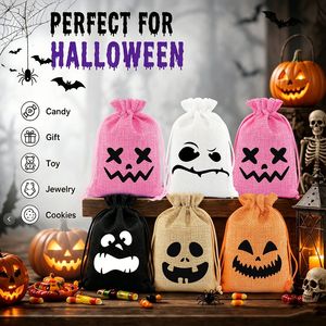 Sacs fourre-tout en toile de jute à cordon de serrage pour Halloween, imprimés de dessins animés, pochettes à bonbons, sacs cadeaux pour fêtes d'enfants - Product Image 3