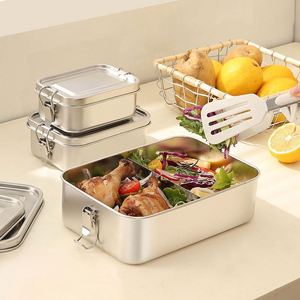 SUS304 Stainless Steel <b>Lunch</b> <b>Box</b> Bento Container Leakproof Seal with Removable Dividers for Office School Travel Meal Prep - Product Image 3