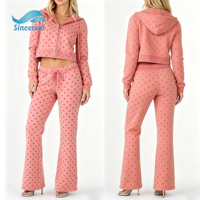 Custom 100% katoenen hoodie met trekkoord, rits, casual, ademend, zacht, milieuvriendelijk, comfortabel, dames polkadot tweedelig set