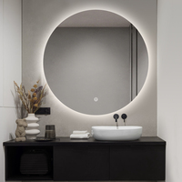 Miroir LED rond sans cadre moderne avec commande tactile et interrupteur mural, anti-buée, montage vertical et horizontal, miroir de salle de bain