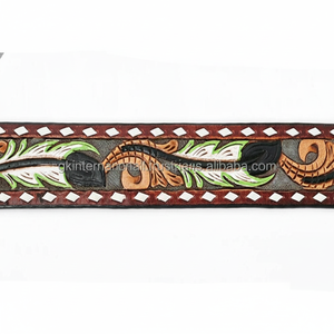 Ceinture d'outillage en cuir occidental faite à la main colorée en relief floral personnalisé avec boucle en laiton antique ensemble - Product Image 1