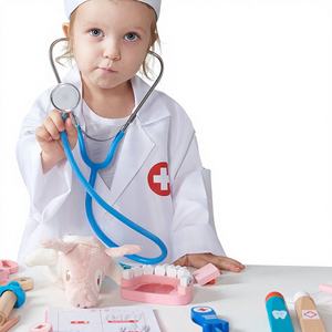 Sac à dos en bois pour tout-petits, thème Croix Rouge, pour garçons et filles, avec stéthoscope de docteur, boîte à médicaments, ensemble de jouets d'imitation, cadeau éducatif - Product Image 1