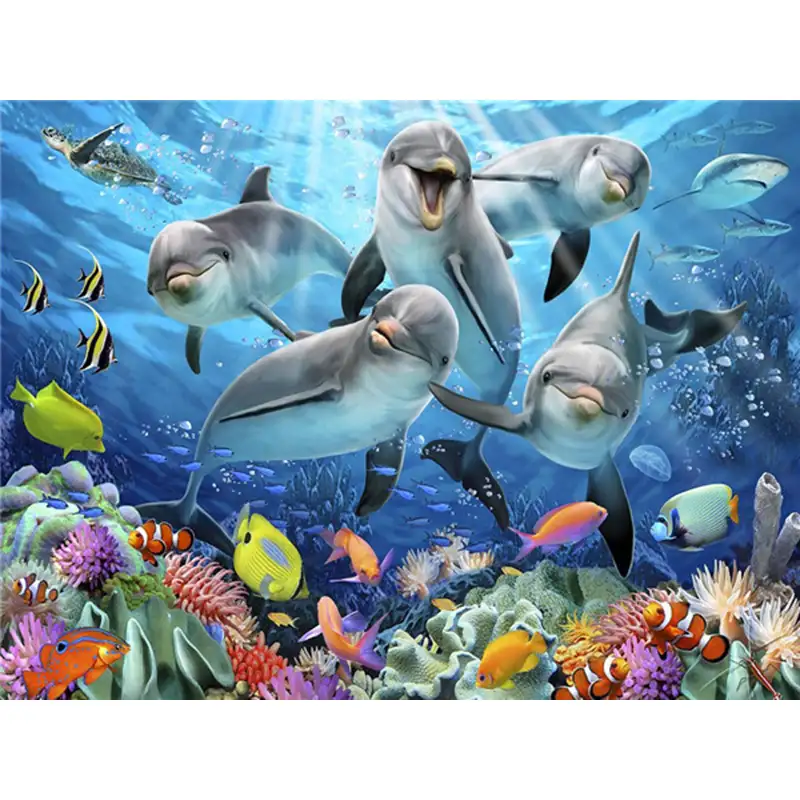 Peinture de dauphin pour bricolage, broderie complète 5D d'animaux, perles carrées ou rondes, mosaïque, image en cristal, pour décor de maison