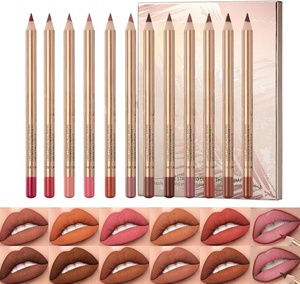 Creamy Matte Lip <b>Liner</b> Custom Logo Highly-Pigmented Pencil Waterproof LongWear Brown Lip <b>Liner</b> with Blending Brush - Product Image 1