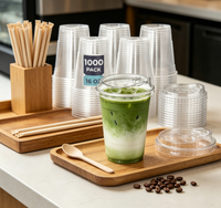 Gobelets en plastique transparents jetables écologiques sans BPA de 16 oz avec couvercles plats, gobelets pour boissons froides en PET, lot en vrac pour fêtes, bubble tea, café glacé