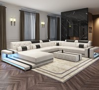Muebles Inteligentes Modernos de Lujo en Cuero PU con Luces LED RGB de Alta Calidad, Juego de Sofás Modulares para Sala de Estar, Seccional de Esquina
