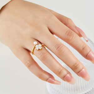 Ethereal White Protein Flower Freshwater Pearl Open <b>Ring</b> <b>Adjustable</b> Heart Petal Design Gift Jewelry - Product Image 2