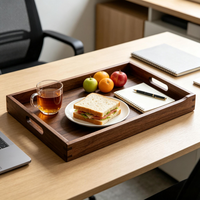 Plateau de service rectangulaire moderne en bois d'acacia, luxueux et écologique, avec assiette à dessert et plateau à thé pour la maison, le café, les fêtes et les buffets