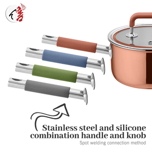 Thiết kế sang trọng đồng triply 304 thép không gỉ nấu ăn nồi <span class=keywords><strong>Cookware</strong></span> <span class=keywords><strong>Set</strong></span> với Silicone xử lý - Product Image 4