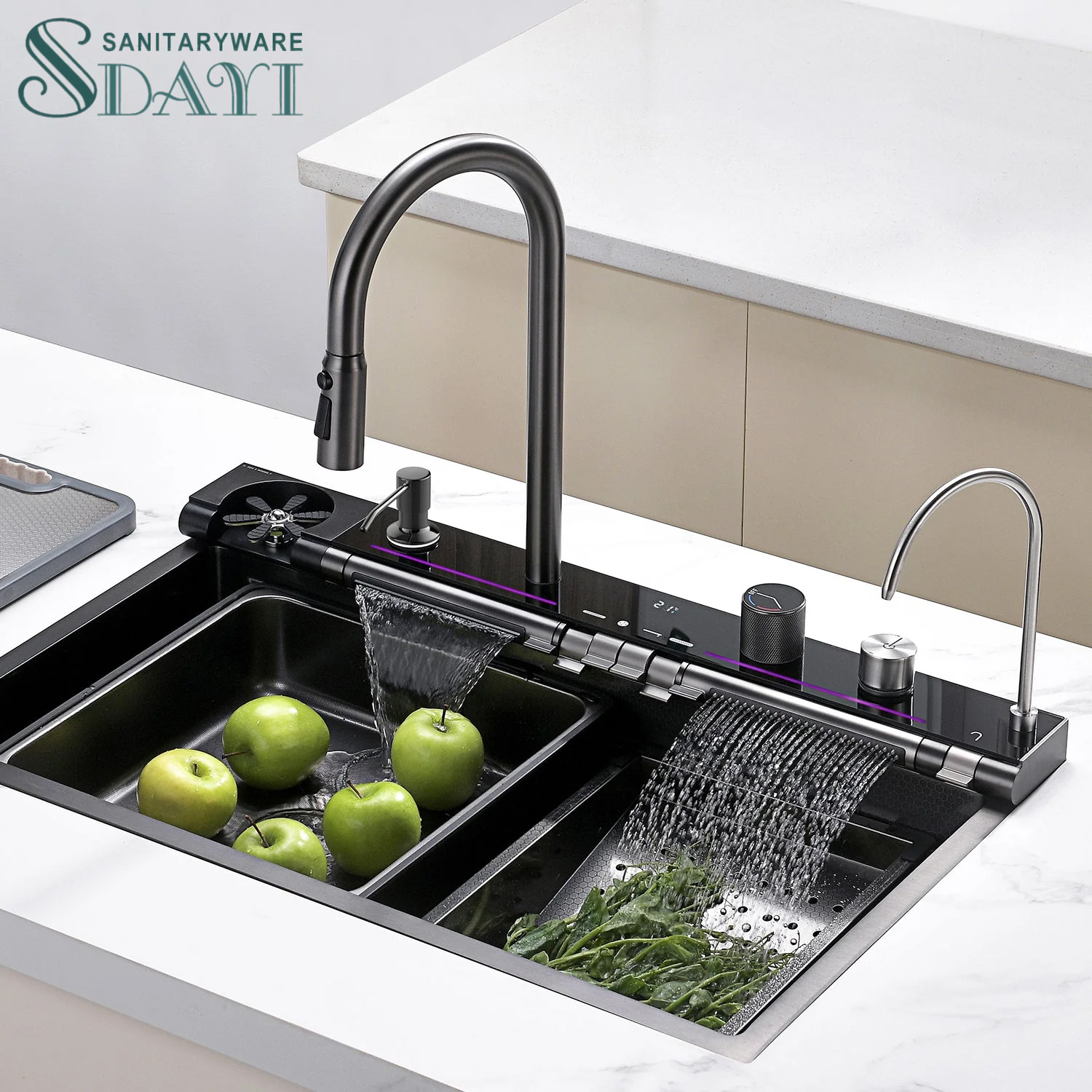 Fregadero De Cocina Fregadero Grande Escalonado De Acero Inoxidable 304 Con Grifo Y Kits De Instalación Múltiples Opciones De Paquete Instalación En La Encimera (Color : A, Size : 80x50x23cm