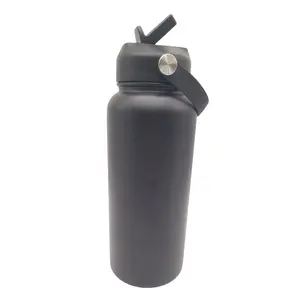 Sustentável 1 L Grande Capacidade Cor Preta Boca Larga Drinking Sport Flask Garrafa Térmica a Vácuo