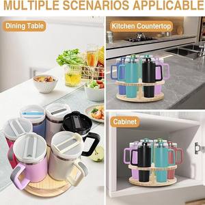 Stanley Tumbler Organizer with Rotatable <b>Rack</b> Wood Metal Water Bottle <b>Storage</b> for <b>Kitchen</b> Cabinets Stanley Cup <b>Storage</b> <b>Rack</b> - Product Image 4