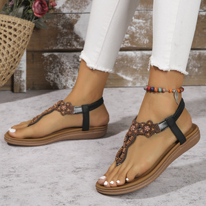 รองเท้าแตะสไตล์ชาติพันธุ์แบบใหม่สำหรับฤดูร้อน รองเท้าสานประดับลูกปัดสไตล์เรโทรสำหรับผู้หญิง เหมาะสำหรับการเดินทางและใส่ไปชายหาด - Product Image 2
