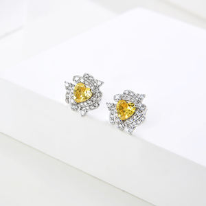 BAOXIN nouvelle <span class=keywords><strong>fleur</strong></span> Triangle Niche tempérament lumière luxe plein de diamant Rose 925 argent Sterling incrusté boucles d'oreilles polyvalentes - Product Image 5