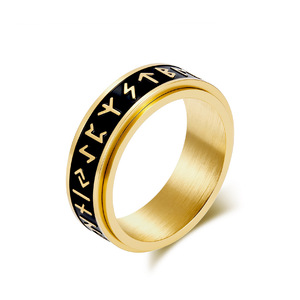 Anillo giratorio con letras vikingas nórdicas para hombre, acero, oro, negro, escritura alfanumérica, anillo para el dedo índice, regalo de joyería - Product Image 5