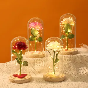 Enchanted Galaxy Rose Flower Led Rose Gift Roose in Glass Dome Colorful Artificial Flower Rose