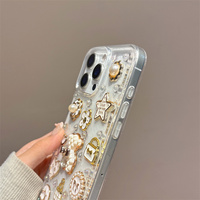 Funda 3D de Oso de Dibujos Animados para iPhone 17 Air 16 15 14 Pro Max, Carcasa Trasera Transparente con Flores, Cuentas DIY, Estrellas y Lazo