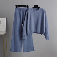 Ensemble tricoté pour femme, style automne-hiver, pull ample et pantalon large, ensemble deux pièces pour femmes