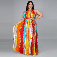 Robe longue personnalisée grande taille à imprimé chaîne, col licou, sans manches, dos ouvert, pour l'été, les fêtes et les stations balnéaires, vente en gros OEM