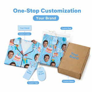 <span class=keywords><strong>Pigiama</strong></span> Personalizzato <span class=keywords><strong>con</strong></span> Foto, Set <span class=keywords><strong>con</strong></span> <span class=keywords><strong>Bottoni</strong></span>, Maniche Lunghe, per Feste di Compleanno, MOQ 1, Dropshipping - Product Image 3