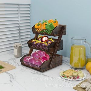 Wooden Multi Layer Storage Rack Trapezoid Shape <b>Standing</b> Type For Kitchen Food Snack <b>Vegetable</b> Fruit Organizer - Product Image 4