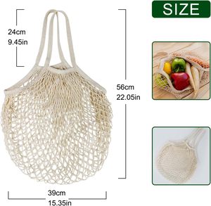 Sac de courses réutilisable en filet avec poignée, personnalisable avec impression de logo et étiquette, sac en coton biologique pour produits frais - Product Image 2