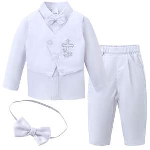 Tenues de baptême personnalisées pour garçons, ensembles pour bébés garçons, cadeaux de baptême, costumes blancs avec chemise habillée, <span class=keywords><strong>pantalon</strong></span>, broderie croix - Product Image 5