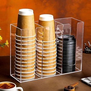 Cangkir kopi akrilik hitam dan tutup Organizer rak Dispenser Multi kompartemen pemegang meja untuk kafe kantor penyimpanan ruang pecah - Product Image 6