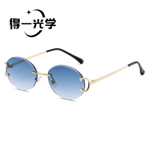 Frameless Oval Metal <b>Sunglasses</b> UV400 Type 3 Women's Sunshades - Product Image 2