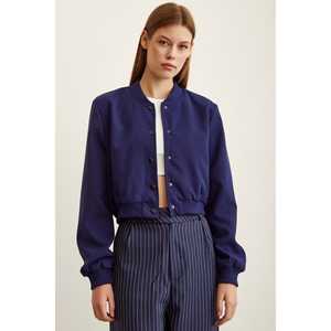 Chaqueta Bomber Forrada Azul Marino, Manga Larga, Relleno de Poliéster, Chaqueta de Otoño para Mujer - Product Image 3