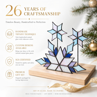 Ornement de table en verre teinté Art Déco fait main personnalisé, décoration de Noël avec base en bois, cadeau de fête pour la maison