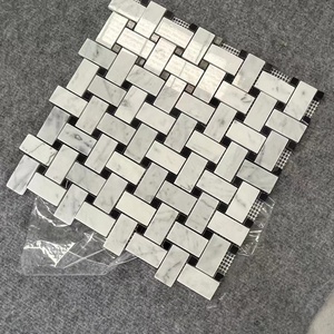 Mosaico de Mármol Blanco Carrara Natural con Puntos Negros <span class=keywords><strong>Nero</strong></span> Marquina, Montado en Malla, Estilo Moderno para Hoteles, Tipo Cesta, para Baños - Product Image 2