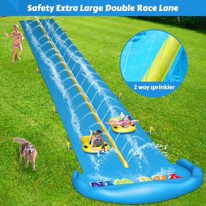 Toboggan aquatique double piste de 10 m avec arroseur et radeaux gonflables pour les courses de jardin des enfants - Product Image 5
