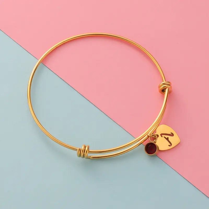 Personalized Fashion Month Birthday Stone Pendant Bracelet Adjustable Sliver Gold Rose Heart Hollow Letter Bracelet For Women