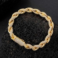 BESXL0258 européen américain Hip-Hop hommes collier plein Zircon 8mm tressé torsadé singapour chaîne plaqué or laiton