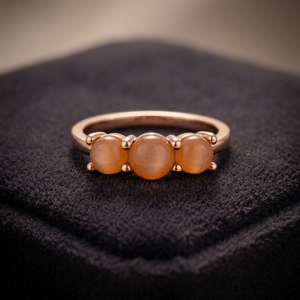 Gourik Three Stone Rose Gold Plated 925 Sterling Silver Peach Moonstone Prong Setting Wedding <b>Ring</b> Jewelry Gift for Women - Product Image 2