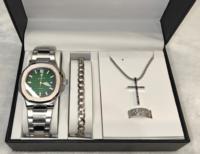 Montre à quartz Gohuos 8803 et accessoires de bijouterie, ensemble de 3 pièces sans boîte, montre carrée tendance avec affichage de la date, montres étanches pour hommes