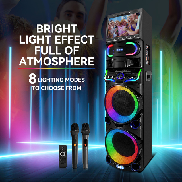 WiFi Android Touchscreen TV Speaker Double 12 Inches Karaoke Party Box Strong Bass Wireless Microphone Blue Tooth RGB Light