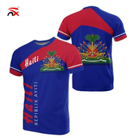 T-shirt à col rond 100% polyester, couleurs du drapeau haïtien, produits de la série Haïti, logo personnalisé, vêtements à drapeau haïtien, t-shirts