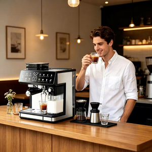 Cafetera Espresso Semiautomática de Acero Inoxidable, Cafetera para Cappuccino con Sistema de Agua Caliente, Cafetera Semiautomática - Product Image 1
