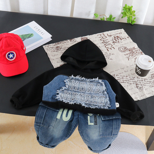 Set di Jeans e Felpa in Denim con Patch per Bambini, <span class=keywords><strong>Abbigliamento</strong></span> Casual Primaverile a Maniche Lunghe con Motivo a Lettere - Product Image 2