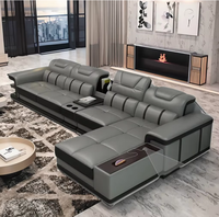 Canapé d'Angle Modulable en Cuir Blanc et Gris, Nouveauté Luxe, Salon Maison, Ensemble Confortable