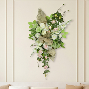 Luxury <b>Artificial</b> Flower <b>Bouquet</b> Decorative Wreaths and Swags White Rose Floral Wall Hanging Arrangement for Home Wedding Decor - Product Image 5