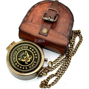 Brass Portable Nautical Pocket <b>Compass</b> with Leather Case Vintage <b>Engraved</b> Navigation Tool for Hiking Outdoor Use - Product Image 4