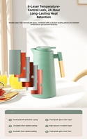 Bouilloire isotherme intelligente rose foncé 1000 ml avec affichage de la température, intérieur en verre, pour café, eau chaude et thé, garde au chaud et au froid