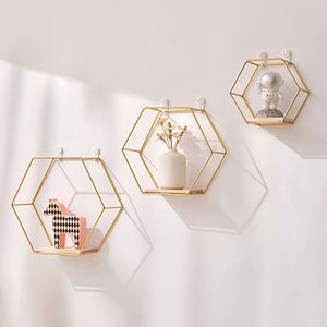 Punch-free Wall <b>Decoration</b> Shelf <b>Home</b> <b>Decoration</b> Iron Flower Stand Wooden Storage Rack Suitable for Bedroom Living Room Shelf - Product Image 1
