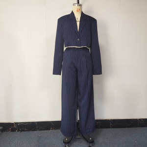 Ensemble blazer et pantalon rayé pour femme, coupe ajustée, manches longues, élégant, décontracté, costume de bureau deux pièces - Product Image 1