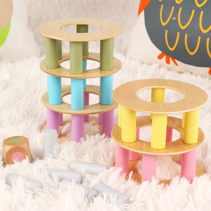 Macaroon màu gỗ xếp chồng tháp <span class=keywords><strong>DIY</strong></span> Máy tính để bàn Trò chơi giáo dục Montessori Quà Tặng Anime khối xây dựng đóng hộp bộ trẻ em trẻ sơ sinh - Product Image 2